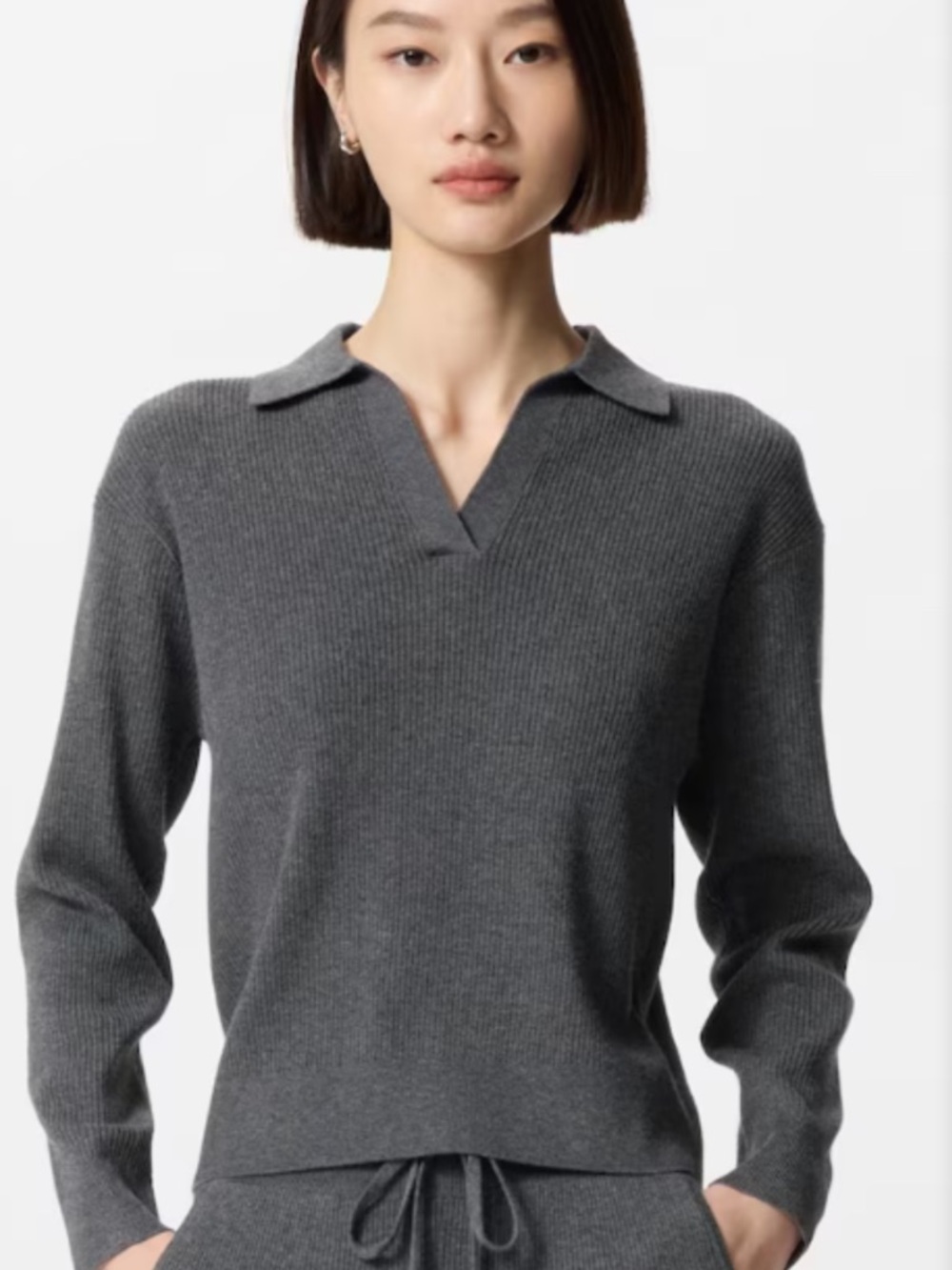 Washable Ribbed Knit Polo Sweater Dark green